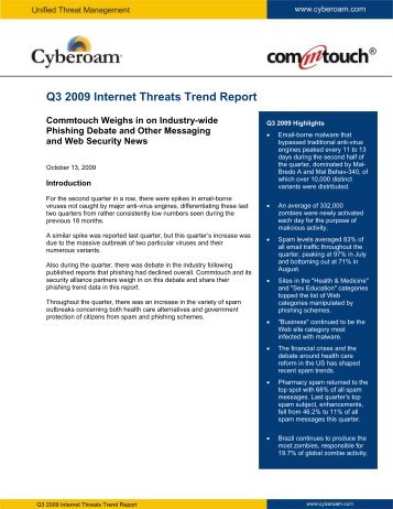 Cyberoam Q3 2009 Internet Threats Trend Report