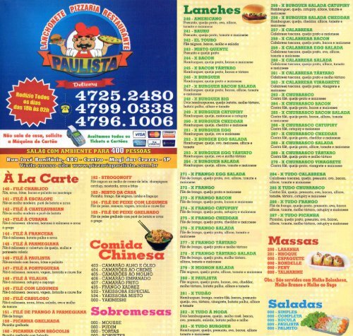 CardÃ¡pio Lanchonete, Pizzaria e Restaurante Paulista - Comunidades