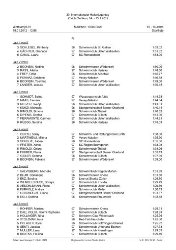 Startliste - Schwimmverein Limmat (SVL)