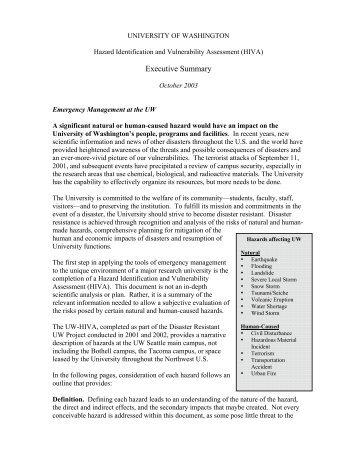 UW Hazard Identification and Vulnerability Assessment (PDF)