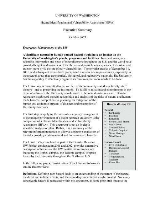 UW Hazard Identification and Vulnerability Assessment (PDF)