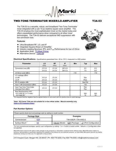 two-tone-terminator mixer/lo-amplifier t3a-03 - Marki Microwave