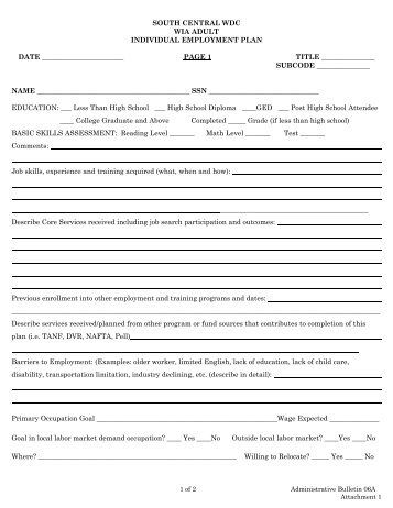 Individual Employment Plan Form - Yakima County