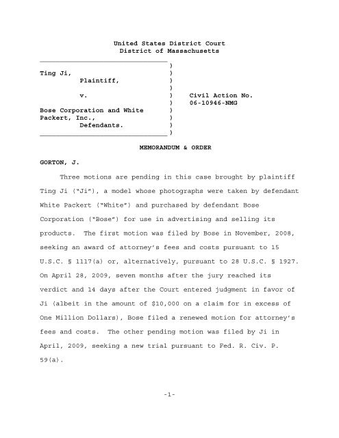 Ting Ji, Plaintiff, v. Bose Corporat - US District Court - District of ...