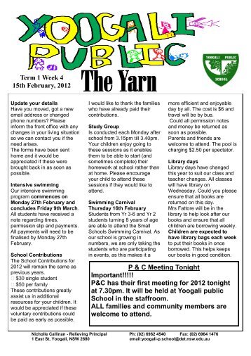 Term 1 Week 4 15th February, 2012 P & C Meeting Tonight ...