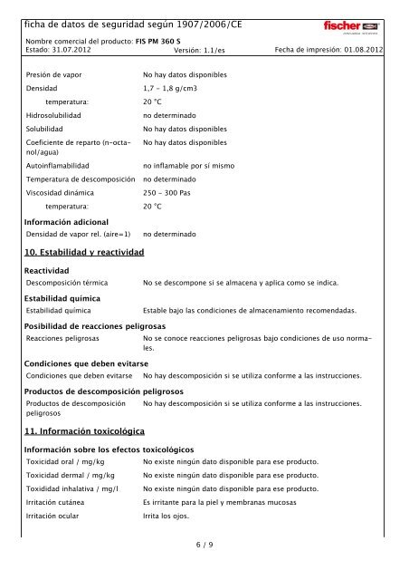 ficha de datos de seguridad según 1907/2006/CE - Fischer