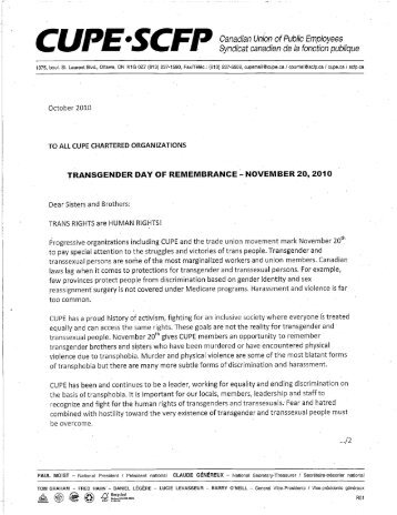 Transgender Day of Remembrance Letter - Canadian Union of ...