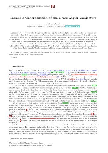 Toward a Generalization of the Gross-Zagier Conjecture