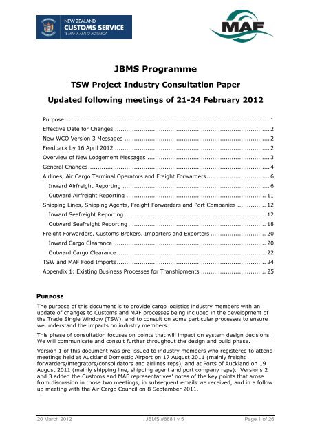 TSW Project Industry Consultation Paper - New Zealand Customs ...