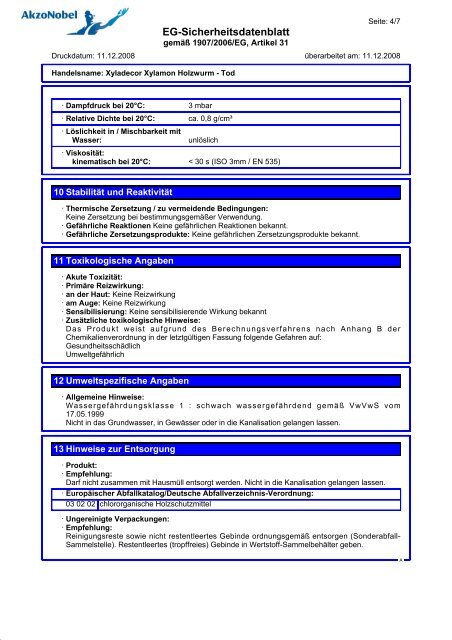 EG-Sicherheitsdatenblatt - Xyladecor