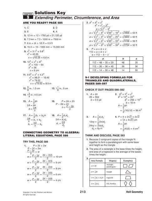 geometry chapter 9 homework answers