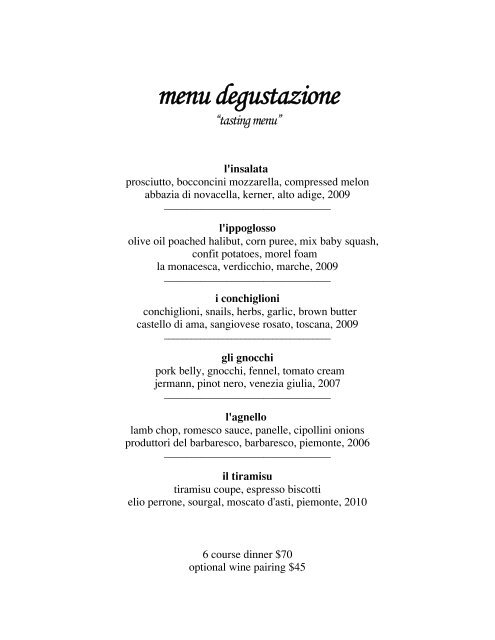 menu degustazione - Drago Centro