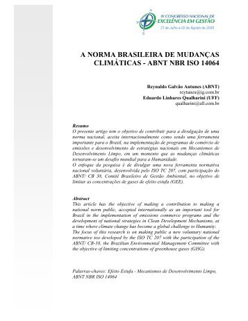 a norma brasileira de mudanÃ§as climÃ¡ticas - abnt nbr iso 14064