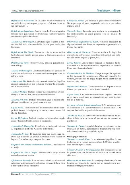 Panace@ - Revista de Medicina, Lenguaje y TraducciÃ³n - TremÃ©dica