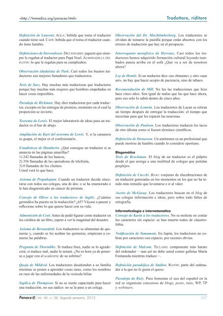 Panace@ - Revista de Medicina, Lenguaje y TraducciÃ³n - TremÃ©dica