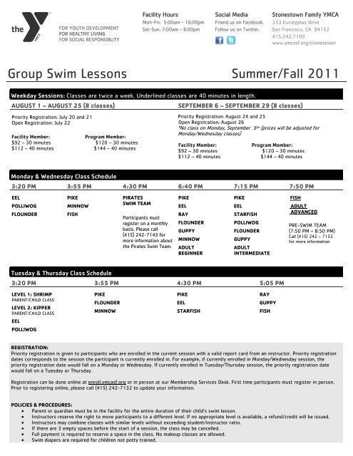 Group Swim Lessons Summer/Fall 2011 - YMCA of San Francisco