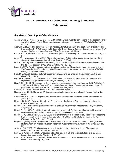 2010 Pre-K-Grade 12 Gifted Programming Standards ... - NAGC