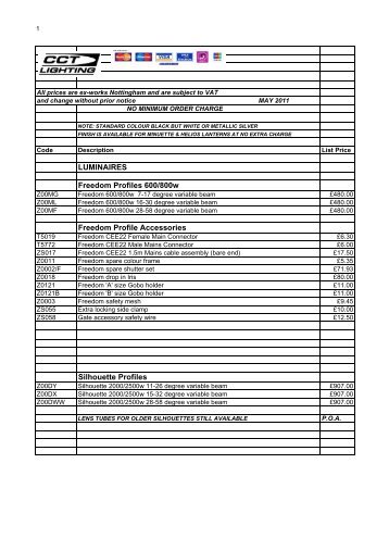 CCT PRODUCT PRICE LIST MAY 2010 - CCT Lighting