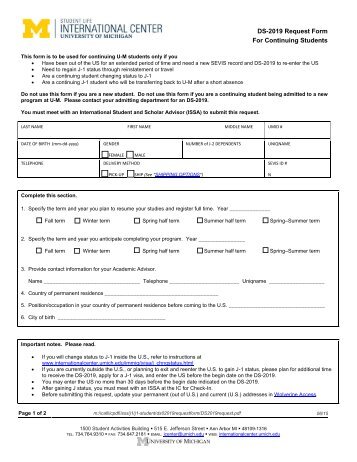 Continuing Student Request for New DS-2019 - International Center