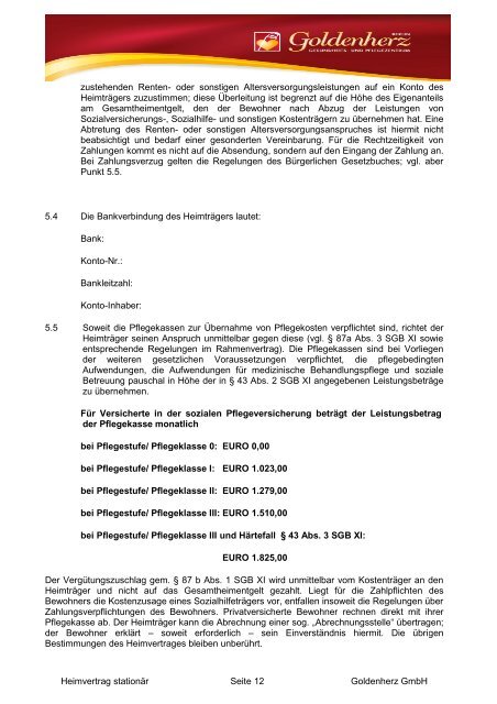 Heimvertrag - im Goldenherz Gesundheits