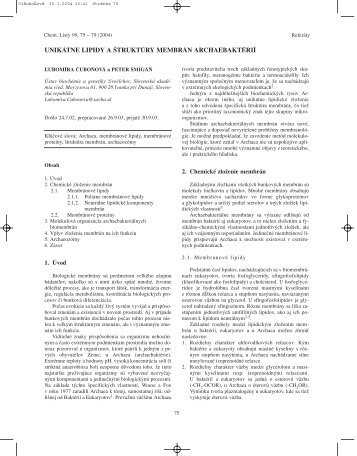 unikÃ¡tne lipidy a Â·truktÃºry membrÃ¡n archaebaktÃ©riÃ­ - ChemickÃ© listy