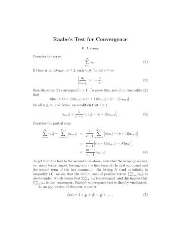 Raabe's Test for Convergence
