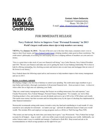 FOR IMMEDIATE RELEASE - Navy Federal Credit Union