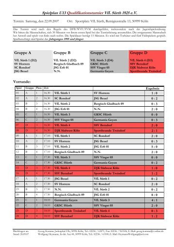 Spielplan U13 Qualifikationsturnier VfL Sürth 1925 e.V.