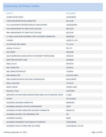 University Archives Index - Iowa State University