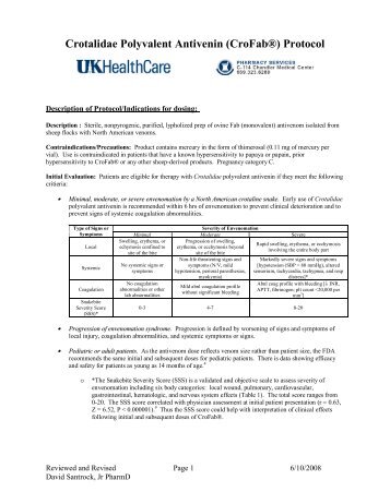 Crotalidae Polyvalent Antivenin (CroFabÂ®) Protocol