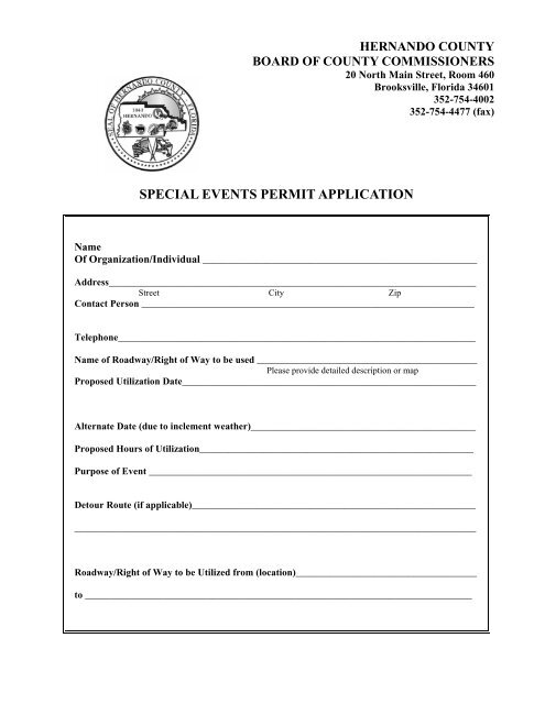 special events permit application - Hernando County