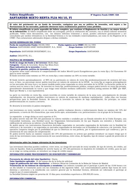 SANTANDER MIXTO RENTA FIJA 90/10, FI - Openbank
