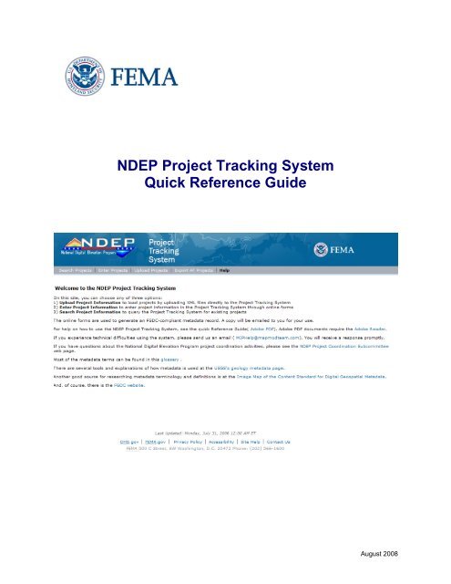 NDEP Project Tracking System Quick Reference Guide