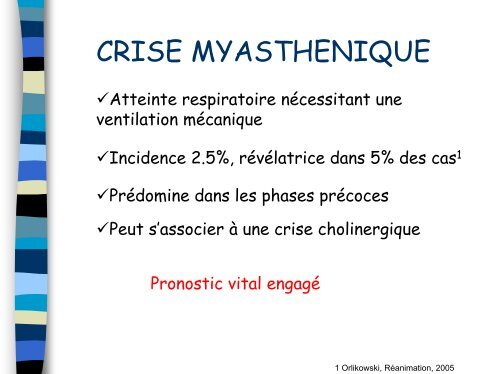 Prise en charge d'une crise myasthénique