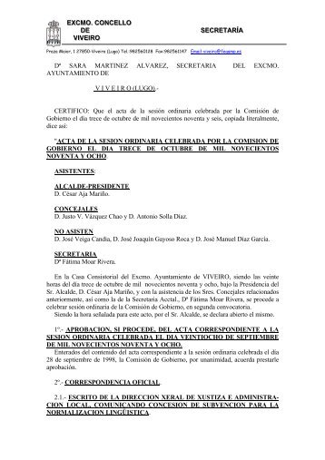 dÂª sara martinez alvarez, secretaria del excmo - Concello de Viveiro