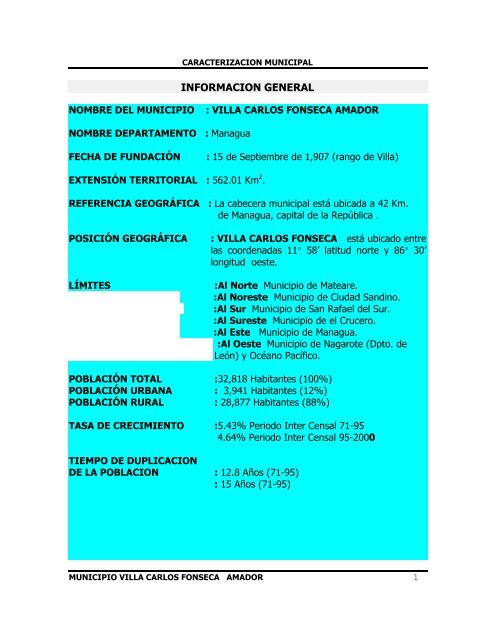 informacion general - Instituto NicaragÃ¼ense de Fomento Municipal