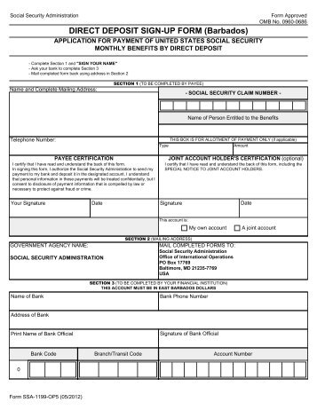 DIRECT DEPOSIT SIGN-UP FORM (Barbados) - Social Security