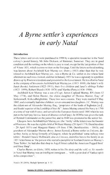 A Byrne settler sexperiences in early Natal - Pmbhistory.co.za