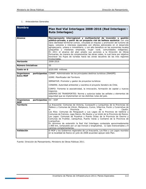 Inventario de Planes 2011 - Dirección de Planeamiento