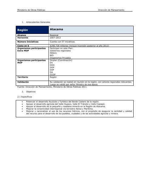 Inventario de Planes 2011 - Dirección de Planeamiento