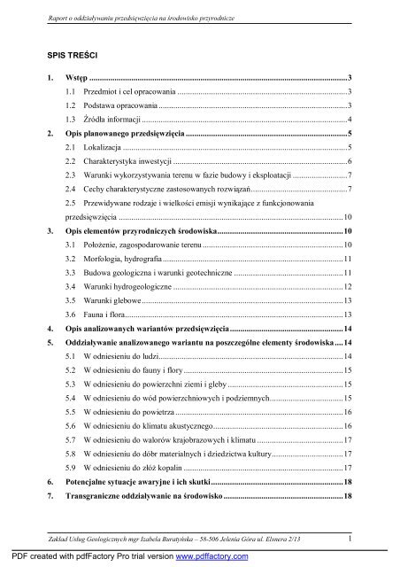 raport o oddziaływaniu przedsięwzięcia na środowisko - Bogatynia