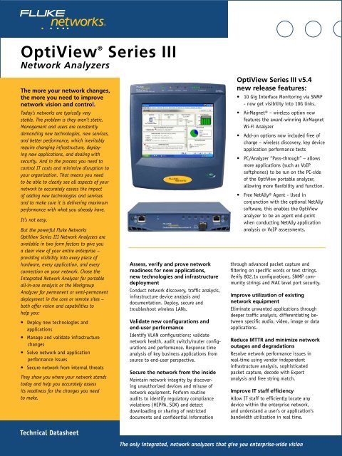 OptiViewÃ‚Â® Series III Network Analyzers - FLUKE TESTERY.CZ