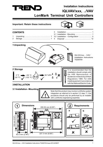 IQLVAV/xxx, ../VAV LonMark Terminal Unit Controllers Installation ...