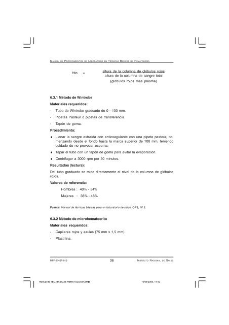Procedimientos de laboratorio en HematologÃ­a - BVS - INS - Instituto ...