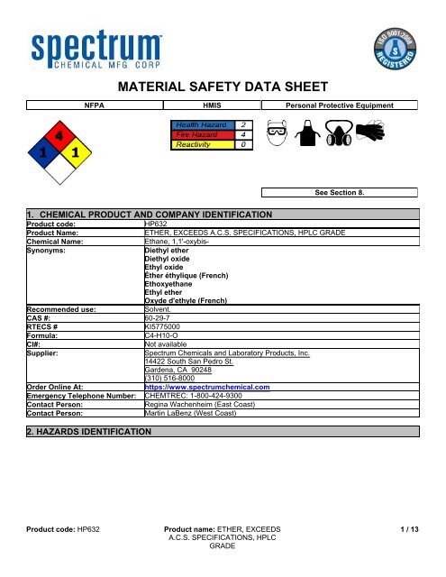 Msds Spectrum Chemical