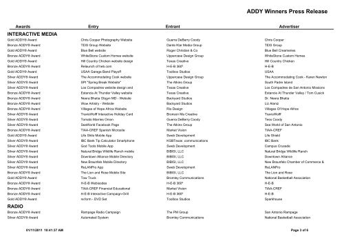 ADDY Winners Press Release - San Antonio News