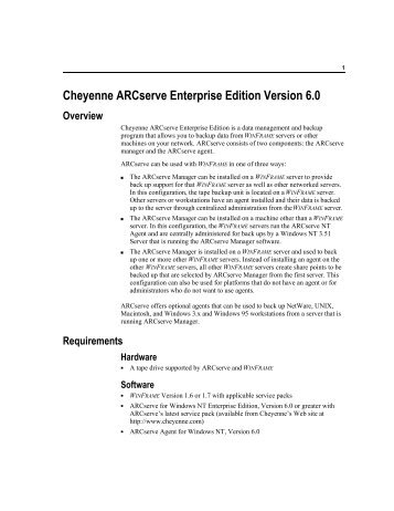 Cheyenne ARCserve Enterprise Edition Version 6.0 Overview