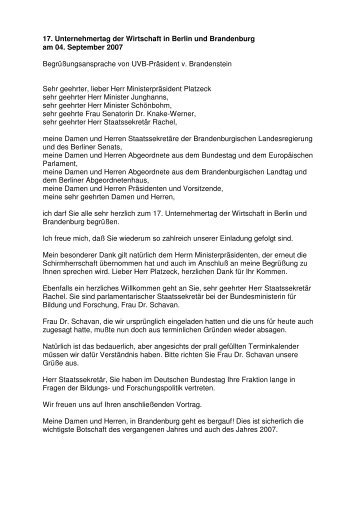 Rede von UVB-PrÃ¤sident Gerd v. Brandenstein - akb-kunststoff.de