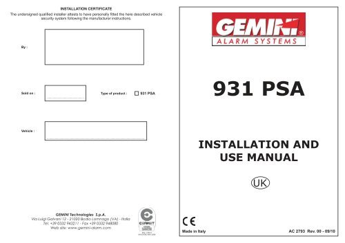 931 PSA-UTENTE ed INSTALLATOR...