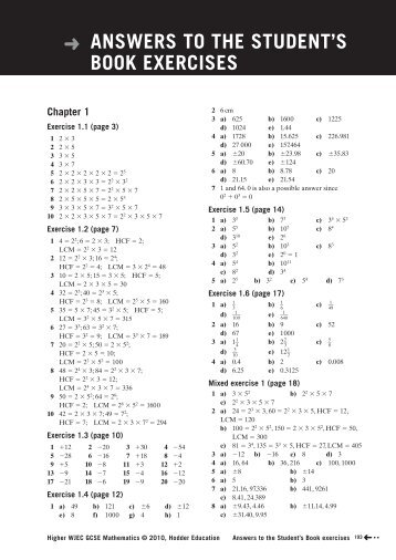 AnSWErS to tHE StudEnt'S Book ExErCiSES - Hodder Plus Home